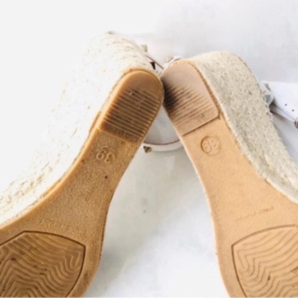 Maypol White Leather Wrap Espadrille Wedges